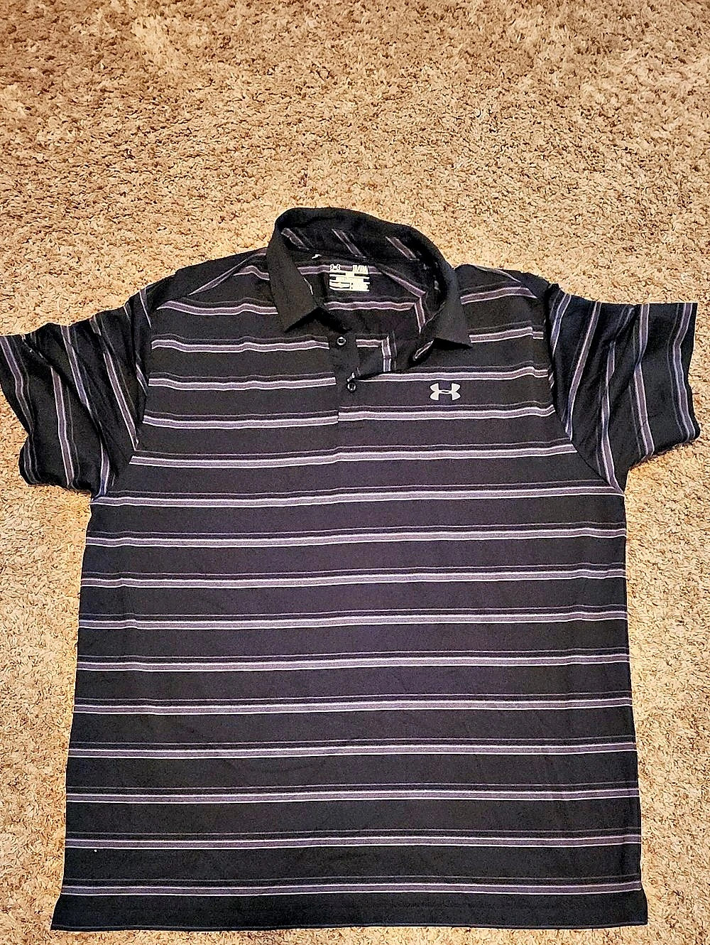 Under Armour HeatGear Striped Polo Shirt Black & Gray XL